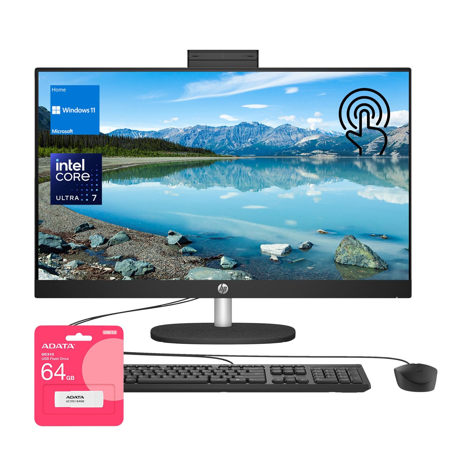 HP Core ultra 7搭載 27インチタッチ対応一体型PC スタンド欠品 HP HP All-in-One 27 Ultra 7 255U・32GBメモリ・1TB SSD・フルHD・IPS
